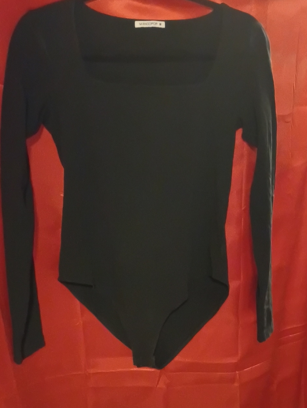 Mango Black Long-Sleeve Square-Neck Bodysuit